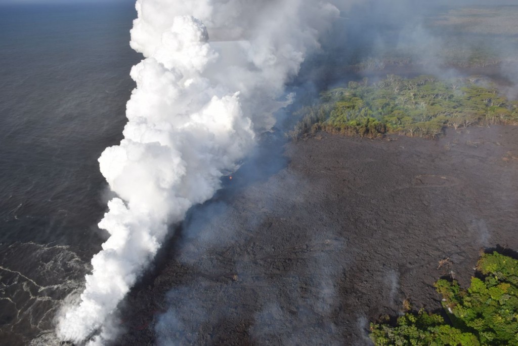Lava flows to the ocean on the Big Island
