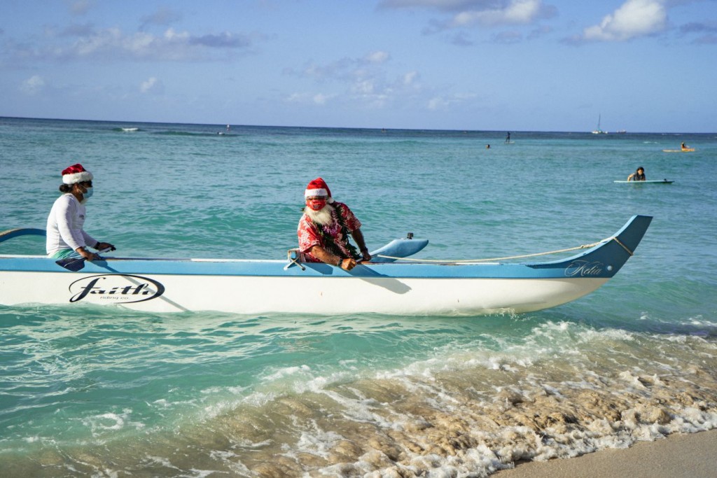 santa in a canoe
