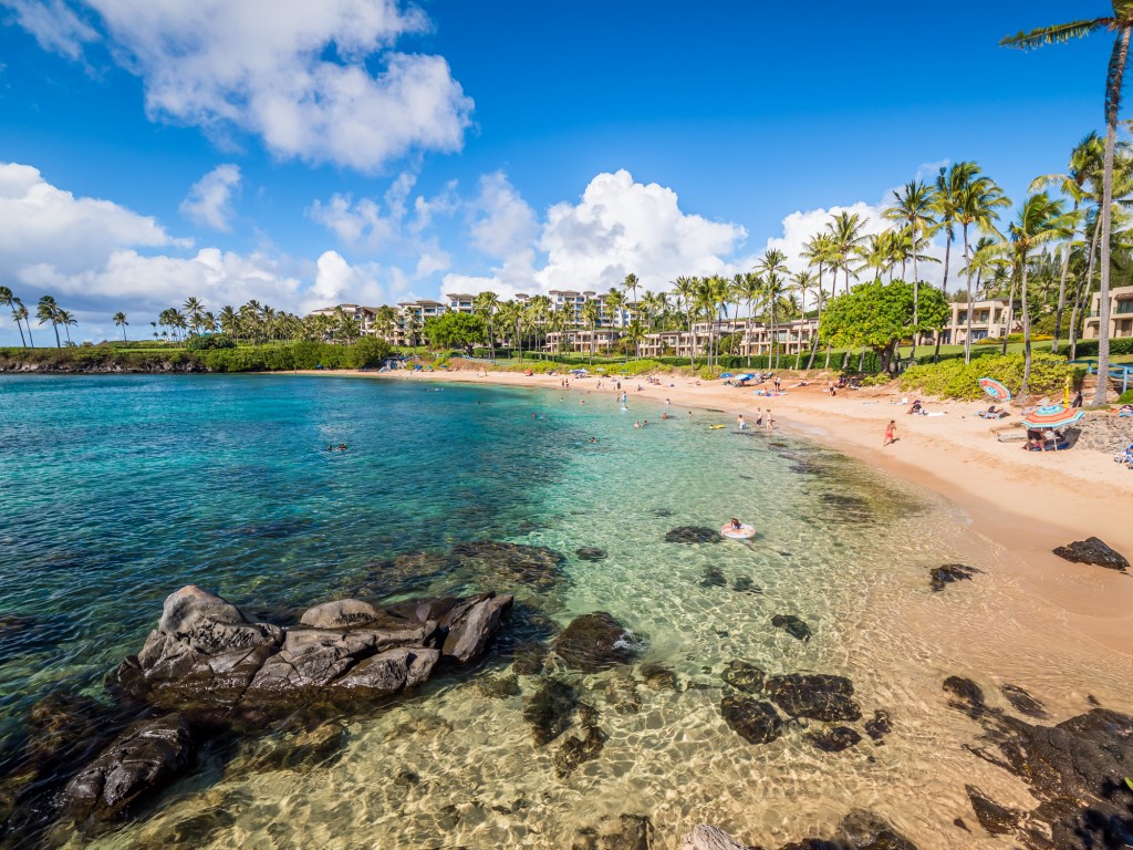 Kapalua Beach Bay, Maui, Hawaiian Islands Beautiful Seabed And Family Atmosphere