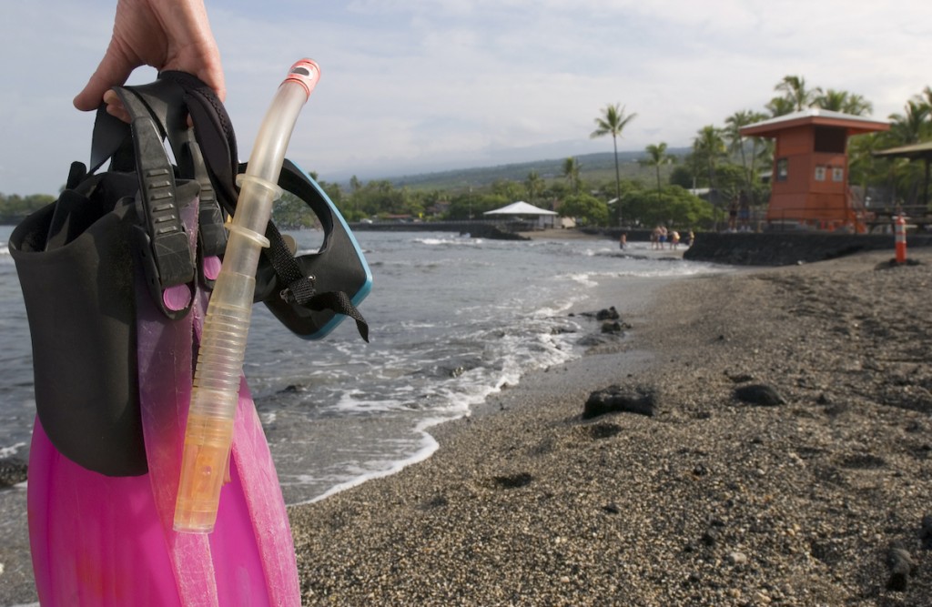 Snorkler At Kahaluu Beach Park, Kona Hawaii