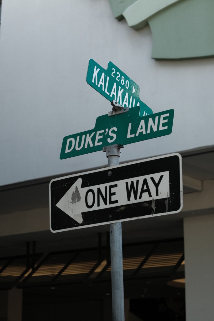 Kalakaua Avenue & Duke's Lane Street Sign In Waikiki, Honolulu, Hawaii, Usa
