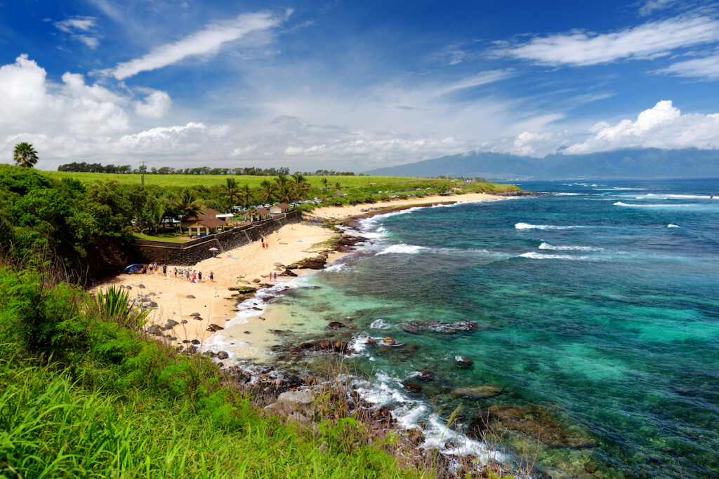 Famous Hookipa Beach, Popular Surfing Spot Filled With A White Sand Beach, Picnic Areas And Pavilions. Maui, Hawaii.