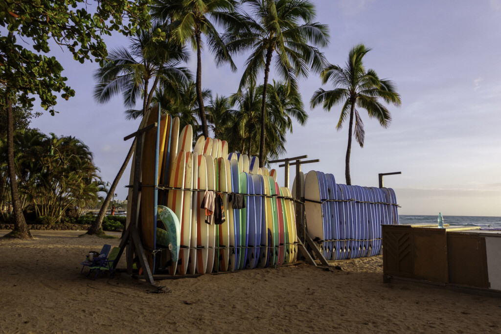 Surfboards At Waikiki Honolulu Public Beach